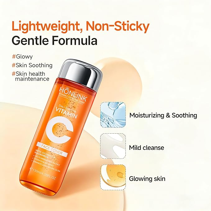 Vitamin C Hydrating Face Toner 130ml, Gentle Daily Toner with Niacinamide & Hyaluronic Acid, Alcohol-Free Skin Care for All Skin Types, Valentine’s Day Gift for Her