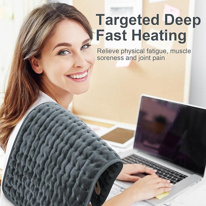 Heating Pad for Back, Electric Heating Pads for Cramps/Abdomen/Waist/Shoulder with 6 Heat Settings and Auto-Off, Moist/Dry Heat pad, Mothers Day Gifts for Mom Women Wife Grandma, 12" x 24" (Dark Gray)