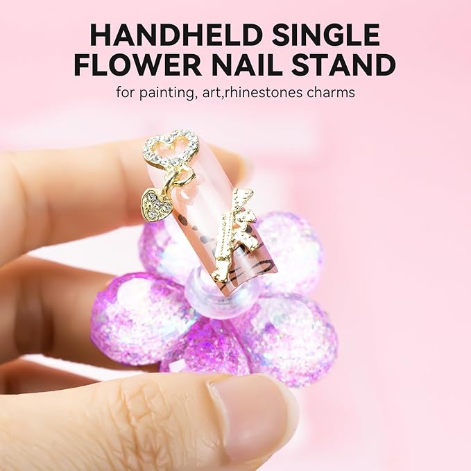 Nail Stand for Press On Fake Nails Painting Display Practice, Powerful Magnetic Nail Holder for Design, Flower Nail Stand with 200 PCS Double-Sided Tapes, Nail Tools for Home Salon