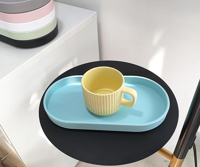 Blue Small Tray (10 inch), 3 Pack Oval Tray for Kitchen Counter, Bathtub Bathroom Vanity Items, Countertop Organizer, Coffee Accessory, Bar, Serving Seasoning, Salt and Pepper, Soap, Perfume.