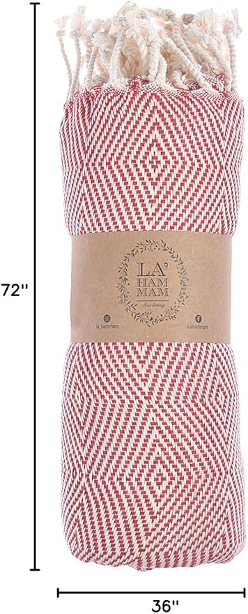 Personalized Embroidered Beach Towel | Throw Blanket, Easy Carry, Sand Free, Highly Absorbent, Quick Dry, Turkish Towels for Travel Camping Bath Sauna Beach Gym Pool Yoga SPA by Lahammam, Asia, Red