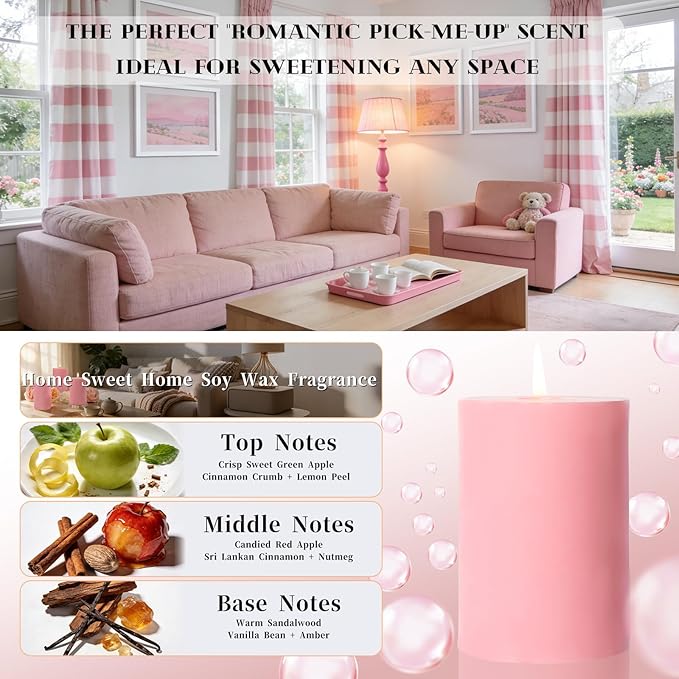4 Pack Apple Cinnamon Scented Pillar Candles,Natural Soy Wax Candles-2.8x4In,Smokeless & Non-Toxic,60H Long Lasting Burning Fragrance Candles for Home,Mother’s Day Gifts,Spa Relaxation