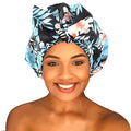Shower Cap for Women Reusable Waterproof Bath Cap for Long Hair Cap for Shower Cute Extra Large Turban Shower Cap for Braids(Leaves)