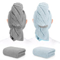 BEoffer 2 Pack Microfiber Hair Towel - 41 x 24 inches Super Soft, Absorbent, Fast Drying Without Frizz Hair Towel Wrap for Women Long, Thick, Curly Hair - Hair Turbans with Elastic Strap