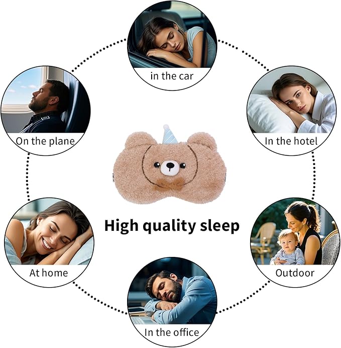 PERFECTSIGHT Sleep Eye Masks, Cute Sleep Eye Cover Lightweight Adjustable Eyeshade Mask Cover for Women Men Sleep Travel Nap, Cake Bear