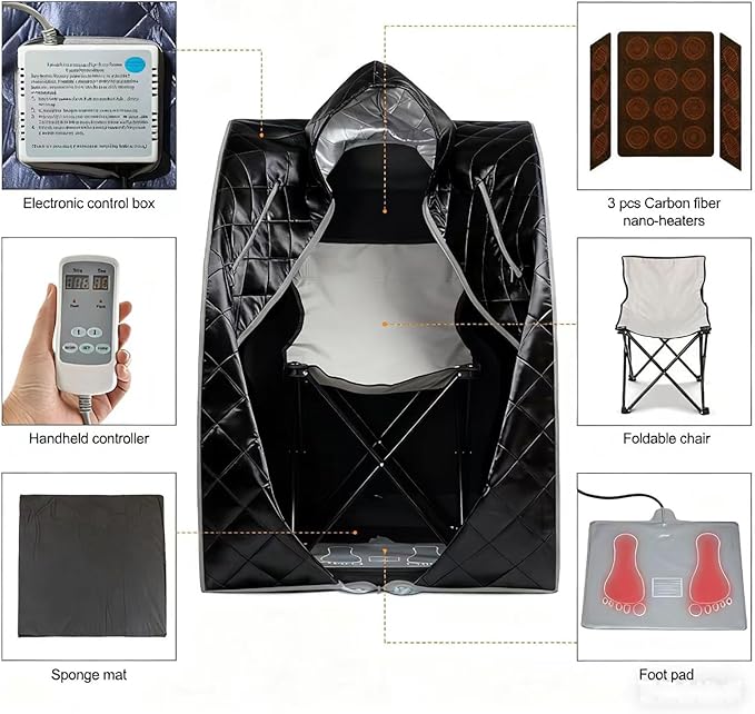 Infrared Sauna| Portable Personal Sauna| Home Spa Sauna| Separate Heating Foot Pad and Portable Upgrade Reinforced Chair, Relaxation at Home (L 27.6”x W 31.5”x H 37.8”)