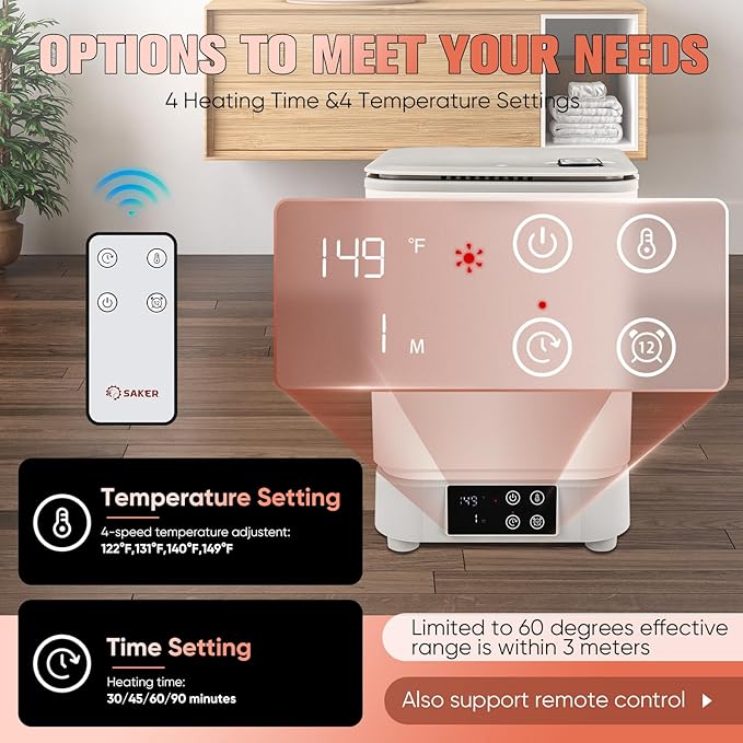 Saker Smart Foldable Towel Warmer – 30L Large Capacity, Adjustable Timer, 4 Temperature Settings,Energy-Saving Fast Heating, for Cozy Homes & Spas