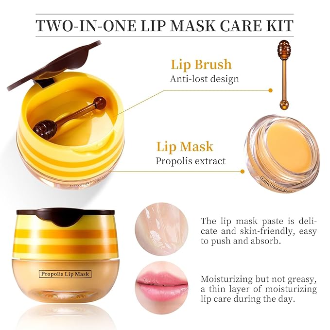 4 PCS Honey Lip Balm Pot, Honey & Strawberry & Watermelon & Apple Lime Lip Mask, Reduces Lines, Hydrate & Moisturizing Skin Care, Prevention Dry Cracked Lips Repair Treatment