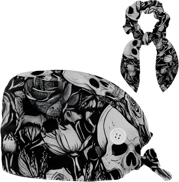 Scrub Cap, Nurse Hat, Surgical Cap with Hair Scrunchy