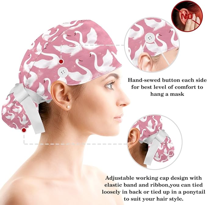 Scrub Cap with Hair Scrunchy, Ponytail Holder Surgical Cap