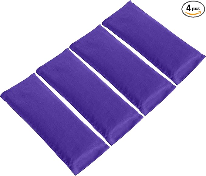 Sunshine Yoga 4-Pack Scented Sateen Eye Pillows, Low-Luster, 9’’ x 4’’ Flaxseed Weighted Eye Mask for Sleeping, Hot or Cold Eye Therapy for Relaxation, Migraine, and Headache, Purple