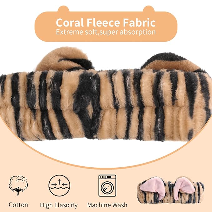 PERFECTSIGHT 2 Pack Cute Animal Headbands for Makeup Wash Shower Adjustable Elastic Hair Band for Girls and Women (Black Cat Ear)