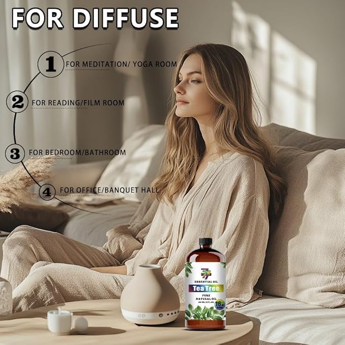 Tea Tree Essential Oil - GV77ZF Tea Tree Oils for Diffusers, Humidifiers, DIY Candles, Soap, Cleaning, Home, Office, Yoga, Massage, Gifts - 16 fl oz (480 ml)