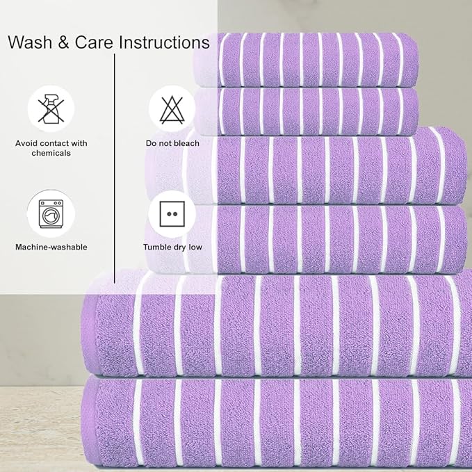 CASA COPENHAGEN Ecstatic 6Pcs 100% Egyptian Cotton Large Designer Towels Gift Set- Purple Rose, 600GSM, 2Bath 2Hand 2Washcloths, Bath Towels for Bathroom Set for Women & Men