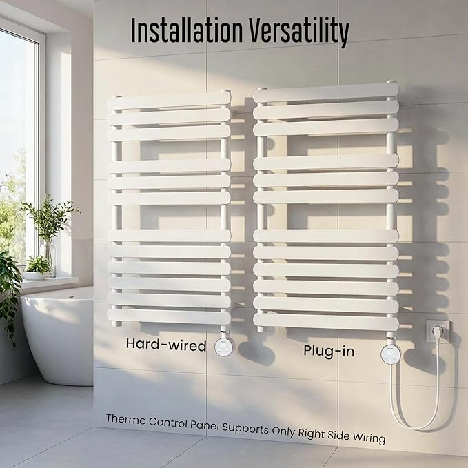 Towel Warmer, Large Size Heated Towel Rack with Built-in Timer and Temperature Control, Detachable Controller, Hardwired/Plug-in, White