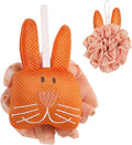 Kids Loofah, Cute Cartoon Animal Kids Bath Sponge with Hanging Rope, Soft Double Mesh for Rich Lather (Little Orange Rabbit)