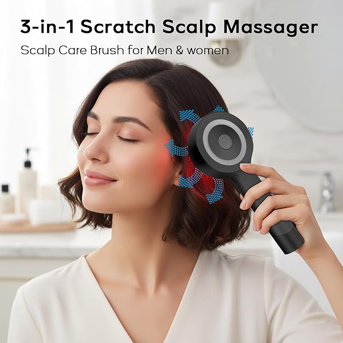 3 in 1Hair Scalp Massager - Oil Applicator Scalp Care Brush, IPX7 Waterproof Electric Head Massager, Portable for Men & Women