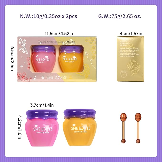 2 Bottles Sakura & Honey Lip Balm, Day & Night Repair Deep Moisture and Fade Lines, Rich in Vitamin E & Cherry Blossom Extract Beeswax Essence Natural Enhancer Care Sleeping Mask