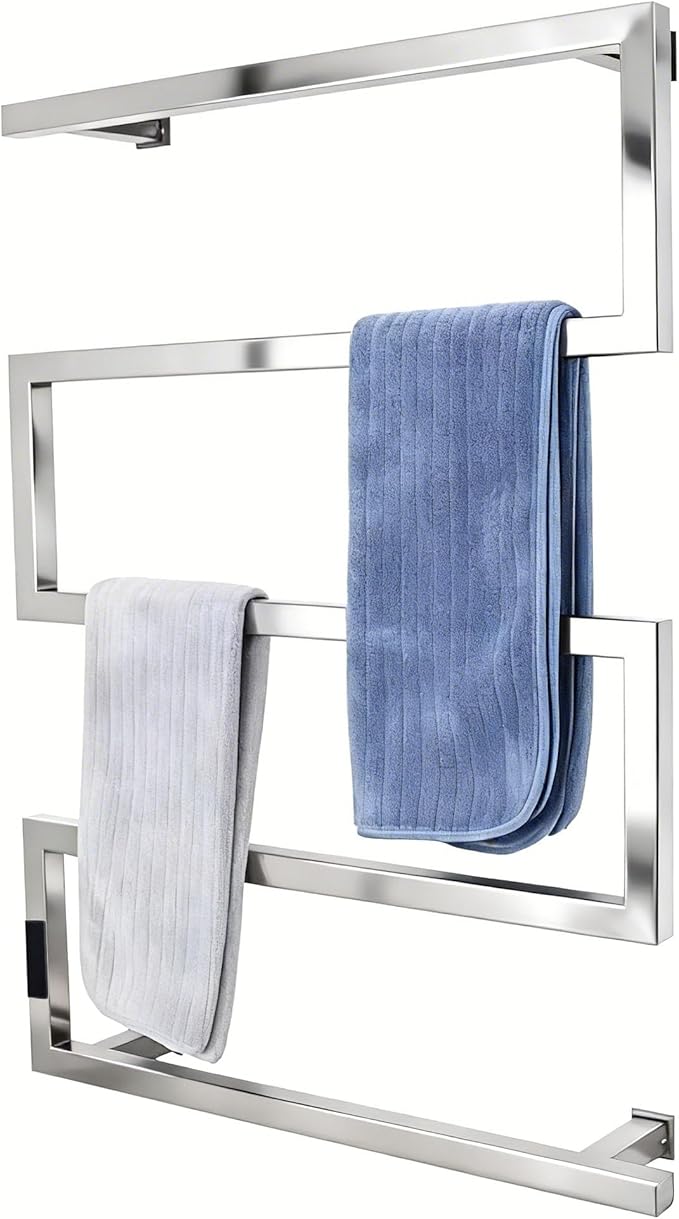 Towel Warmer Rack for Bathroom with Timer/Fahrenheit Temperature Control Wall Mounted Electric Heated 5 Bar Rail Plug-in or Hardwired Keep Bath Shower Towel Warming (Mirror Polish Slivery)