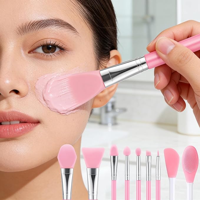 8Pcs Silicone Face Mask Brush Set, Double-Sided Silicone Face Scrubber for Facial Mask, Mud Mask, Clay Mask Mixing & Applying Tool for Skincare Routine