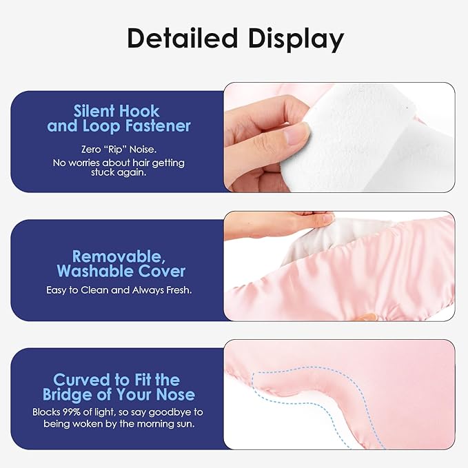 Weighted Eye Mask for Sleeping, Soft Minky Sleep Mask for Side Sleeper with Adjustable Buckle, 100% Blockout Design, Ideal for Meditation, Relaxation and Travel, Includes Storage Pouch (Pink)