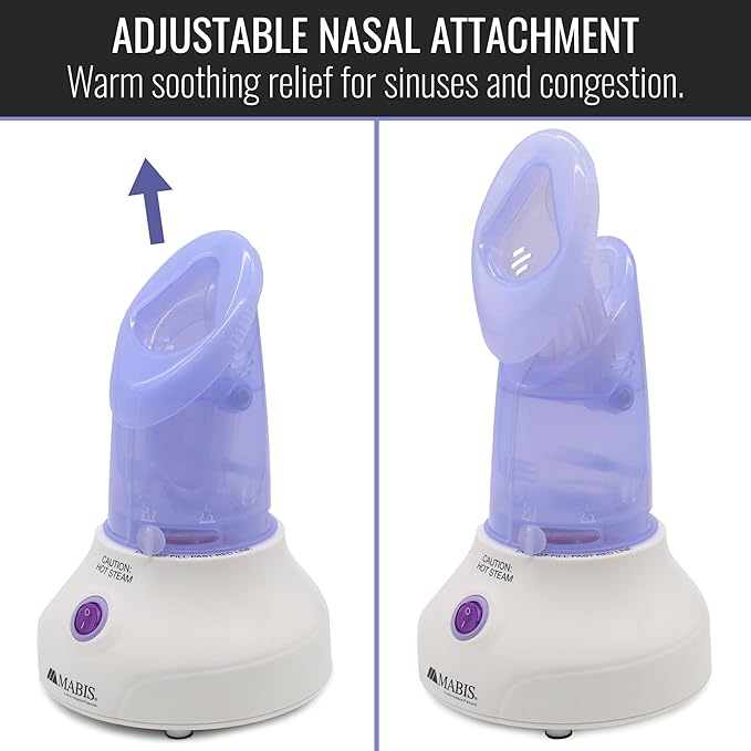 Mabis Steam Inhaler with Adjustable Facial & Nasal Mask (FSA/HSA) - Natural Vapor Inhaler Therapy for Sinus Relief, Skincare, & Pore Cleansing | Plug-in Vaporizer Humidifier - 60ml Liquid Capacity