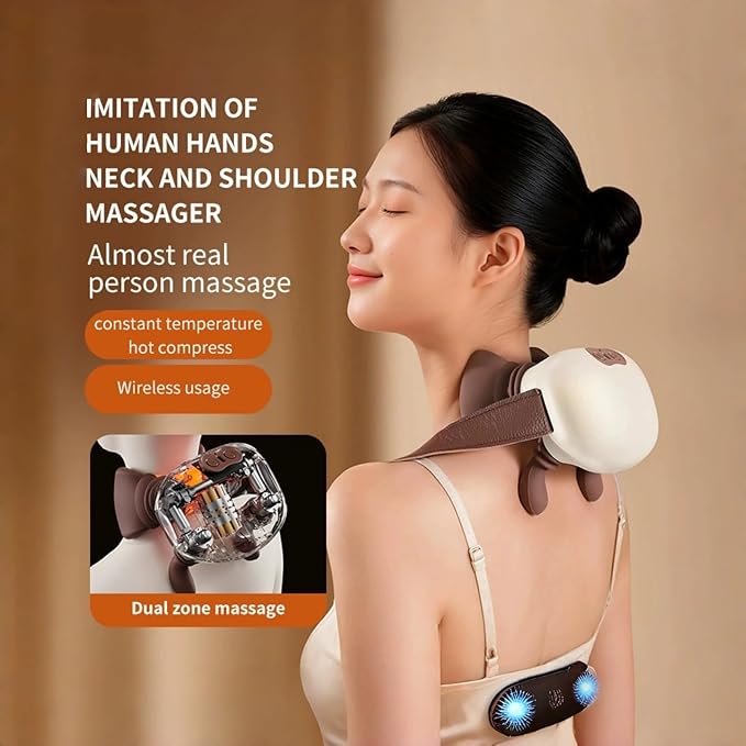 Bionic Neck and Shoulder Massager with Heat, 4D Deep Tissue Shiatsu Massage Tool, Simulated Human Hand Kneading for Cervical Pain Relief, Portable Cordless Rechargeable Relax Gift (Green)