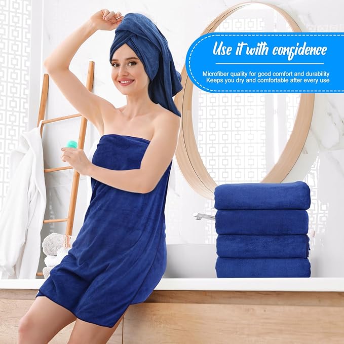 SmoothNovelty 16 Pack Microfiber Bath Towels Bulk 27'' x 60'' Oversized Beach Towel Highly Absorbent Extra Large Soft Drying for Shower Pool Salon Sauna Bathroom Gym Party (Simple,Navy Blue)