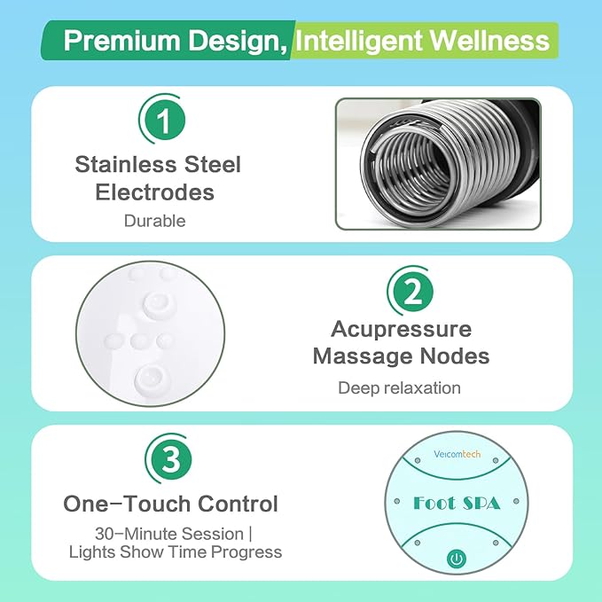 Veicomtech Ionic Foot Bath Detox Machine, Portable Foot Detox Machine for Salon, Ionic Foot Spa with auto 30 mins timer, Ion Foot bath Detox Machine with Basin, 2 Arrays and 100 Liners