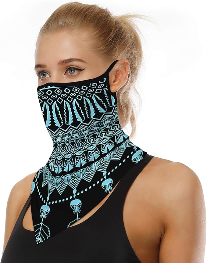 YAYOUREL Neck Gaiter Face Mask Bandanas for Men Women UV Face Scarf Cover Ear Loop Hole Facemask for Fishing Running Cycling