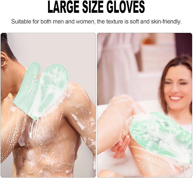 Exfoliating Glove Bath Mitt -Exfoliating Gloves for Shower, Body Scrubber for Deep Cleansing, Quick Drying Bath Gloves (Green)