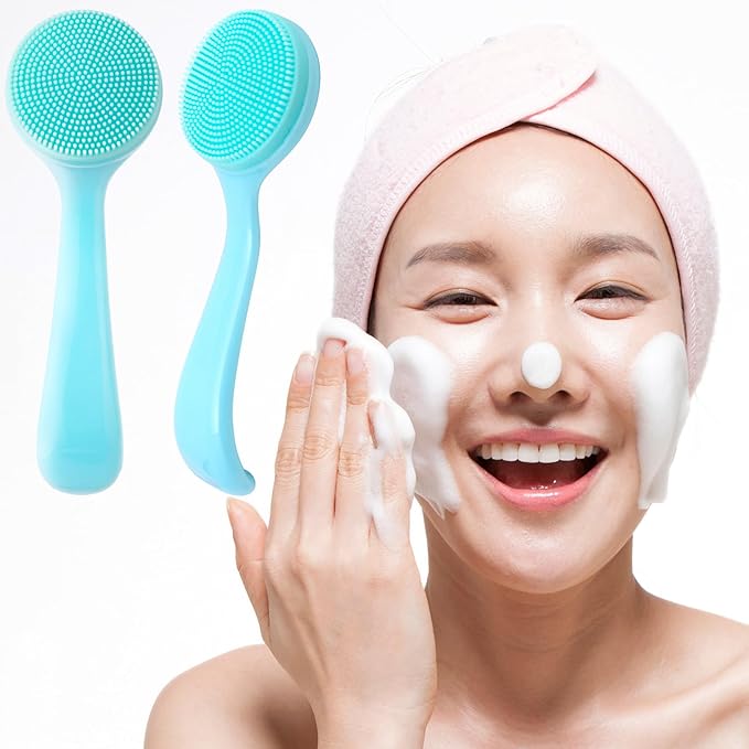 HINZIC 2 Pack Silicone Manual Facial Cleansing Brush, Skin Friendly Waterproof Face Cleaning Scrubber Exfoliator Cleanser for Blackheads Whiteheads Makeup Residues Removal- Blue