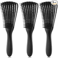 Detangling Brush for Afro American/African 3a to 4c Kinky, Wavy/Curly/Coily Hair - Scalp Massaging Comb for Thick/Long, Wet/Dry/Oily Hair (3 pcs, 3-Black)