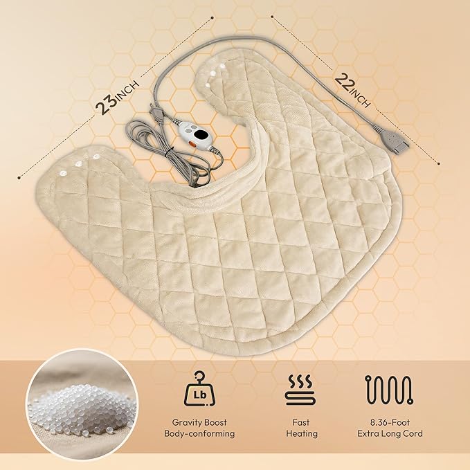 GOTCOZY Heating pad for Neck and Shoulders Pain Relief-Heat Wrap pad with Deep Penetrating Heat, 3H Auto Shut Off, 6 Heat Settings, 22"x23" Size, Ideal Gift for Women, Men, Elderly (Beige)