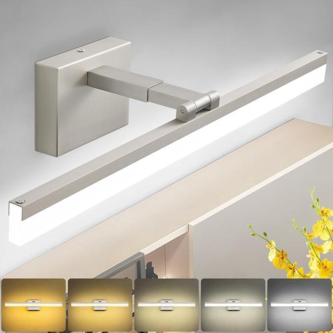 SOLFART Bathroom Lighting Fixtures Over Mirror: 32 Inch 5CCT Retractable LED Vanity Lights Brushed Nickel Dimmable Adjustable Head ETL