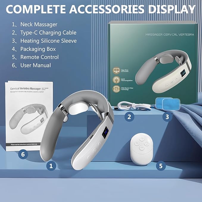 Neck Massager with Heat, Portable Cordless Neck Massager, Multifunctional & Ultra-Light Wear, Best Gifts for Parents, Lover, Friends