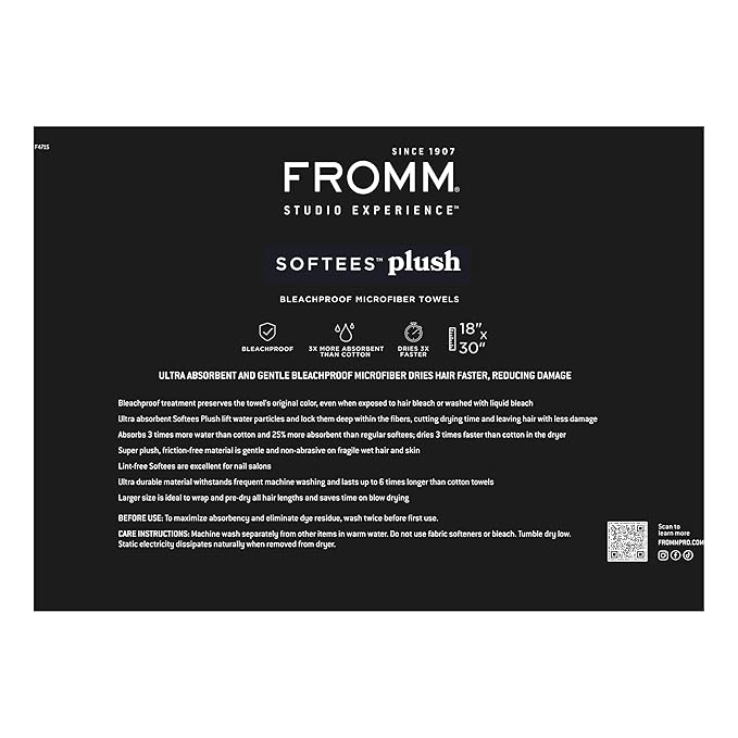 Fromm Softees Plush Bleachproof Microfiber Hair Towel for Salon, Barber, Spa, Ultra Soft Hair Wrap, Drying Towel for All Hair Types, Hands, Face, Durable Salon Towels, 18 x 30 Inches, Dark Grey 6 Pack