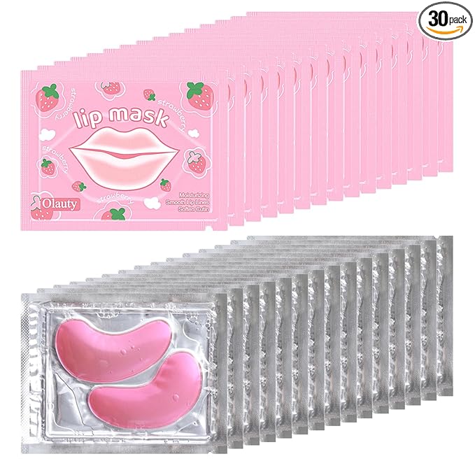 30 Pairs Eye Masks & Lip Masks, Under Eye Patches for Puffy Eyes, Moisturizing Lip Mask Pink Pads, Reducing Fine Lines, Mothers Day Gifts, Graduation Gifts, Teacher Appreciation Gifts, Bulk Gifts