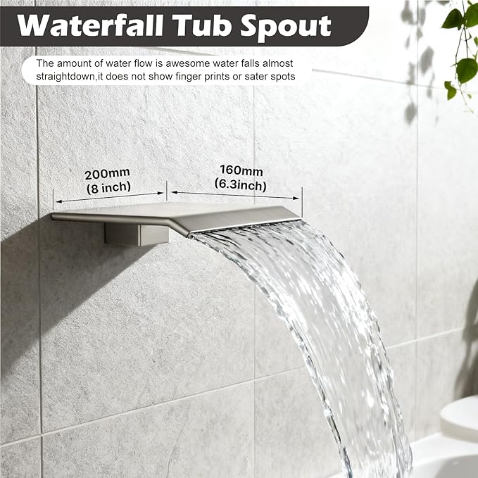 Midanya Shower System with Tub Spout,Bathtub Shower Faucet Set with Square Rainfall Head and Handheld Sprayer Wall Mount Tub Faucet Set with Valve and Trim Kit,16 Inch Brushed Nickel