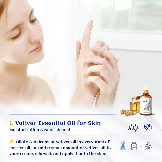 HIQILI 1 Fl Oz Vetiver Essential Oil, 100% Pure Natural for Skin, Candle Making - 30ml