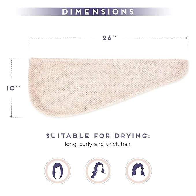 SimpleField 2 Pack Microfiber Hair Towel Wrap for Women, Anti Frizz Quick Drying Hair Turban for All Hair Style, Absorbent and Lightweight (Beige + Grey)