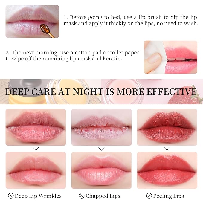 4 PCS Honey Lip Balm Pot, Honey & Strawberry & Watermelon & Apple Lime Lip Mask, Reduces Lines, Hydrate & Moisturizing Skin Care, Prevention Dry Cracked Lips Repair Treatment, 5.5g*4