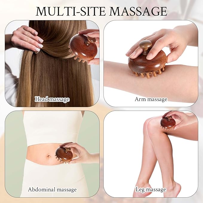 Wooden Scalp Massager & Hair Scrubber - Manual Head Massager with Sandalwood for Scalp Care, Portable Handheld Hair Growth Tool, Comfier Scalp Relaxation Brush for Stress Relief & Spa (Two-Piece Set)