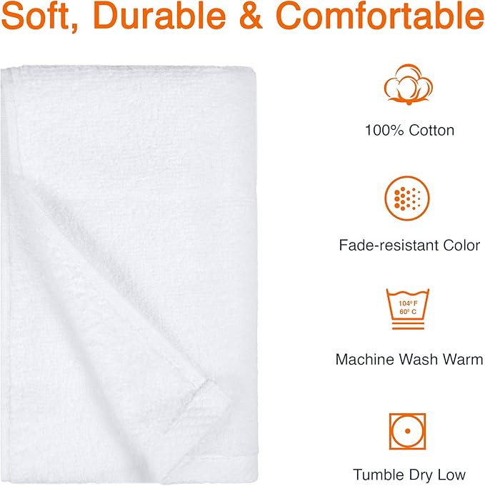 Amazon Basics 8-Pack Soft, Highly Absorbent, Quick-Dry Hand Towels, 100% Cotton, 28" x 16", White