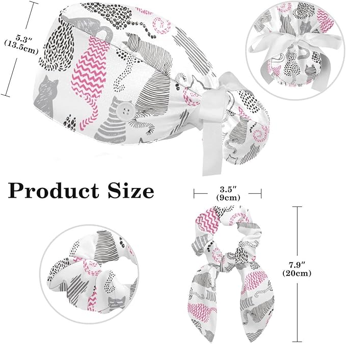 Adjustable Brown Dachshund Dog Blue Surgical Scrub Cap with Button,Sweatband for Women with Bow Hair Scrunchy