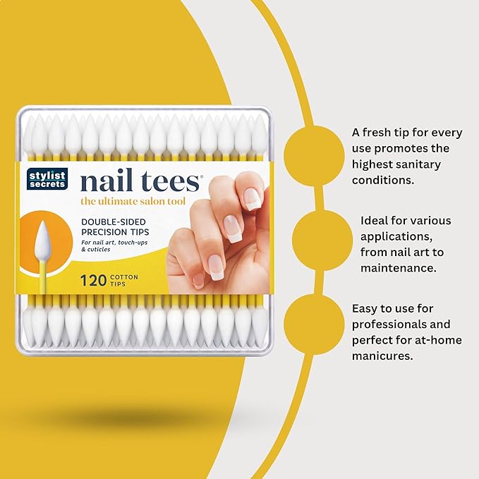 Fran Wilson NAIL TEES COTTON TIPS 120 Count (2 PACK) - The Ultimate Nail Tool, Multi-Purpose Double-sided Swabs with Pointed Ends for Precise Touch-ups and the Perfect At-Home Manicure & Pedicure