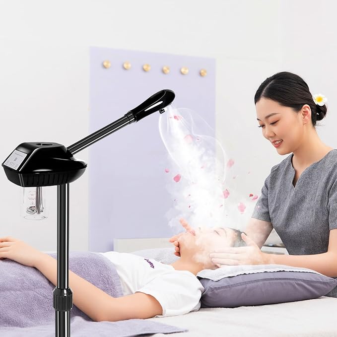 Professional Facial Steamer on Wheels,Gold Ozone Steamer for Face with 30-Minutes Timer,Spa Face Steamer for Deep Facial Cleansing (FS -001, 24-Balck)