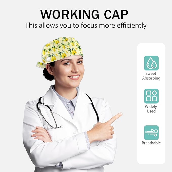 2 Pcs Working Cap with Sweatband for Women Men, Adjustable Cleaning Working Hats, Nurse Surgical Caps