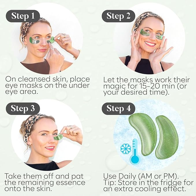BLOOMORA Green Tea Under Eye Patches (20 Pairs) - Dark Circles & Puffiness Care - Hydrating Green Tea Eye Mask