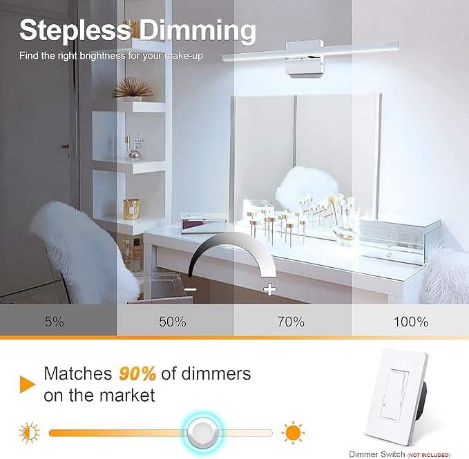 VOLISUN Modern Bathroom Vanity Light 23.6 inch, 14W Dimmable 5CCT Led Bathroom Light Fixture Over Mirror, Chrome Bar Wall Lights for Bathrooms Mirror Cabinets Bedroom-ETL Certificated